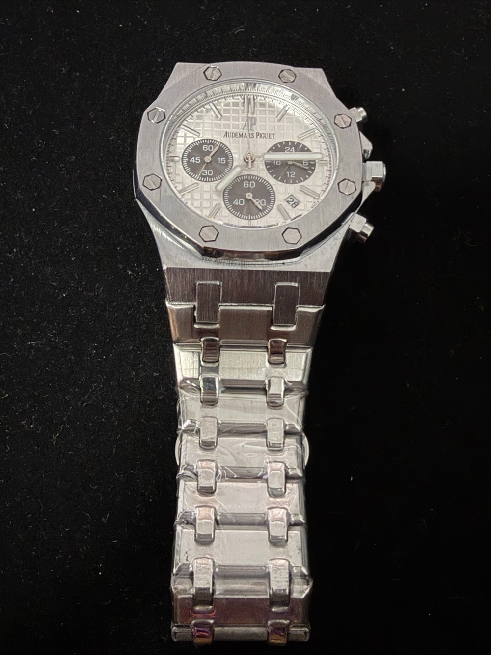 Audemars Piguet Silver Stainless Steel Chronograph Watch with Black Subdials